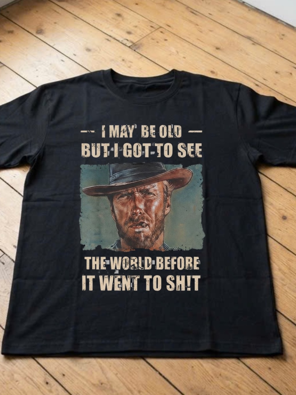 Gildan Black Short-Sleeve Tee with Vintage Western Portrait